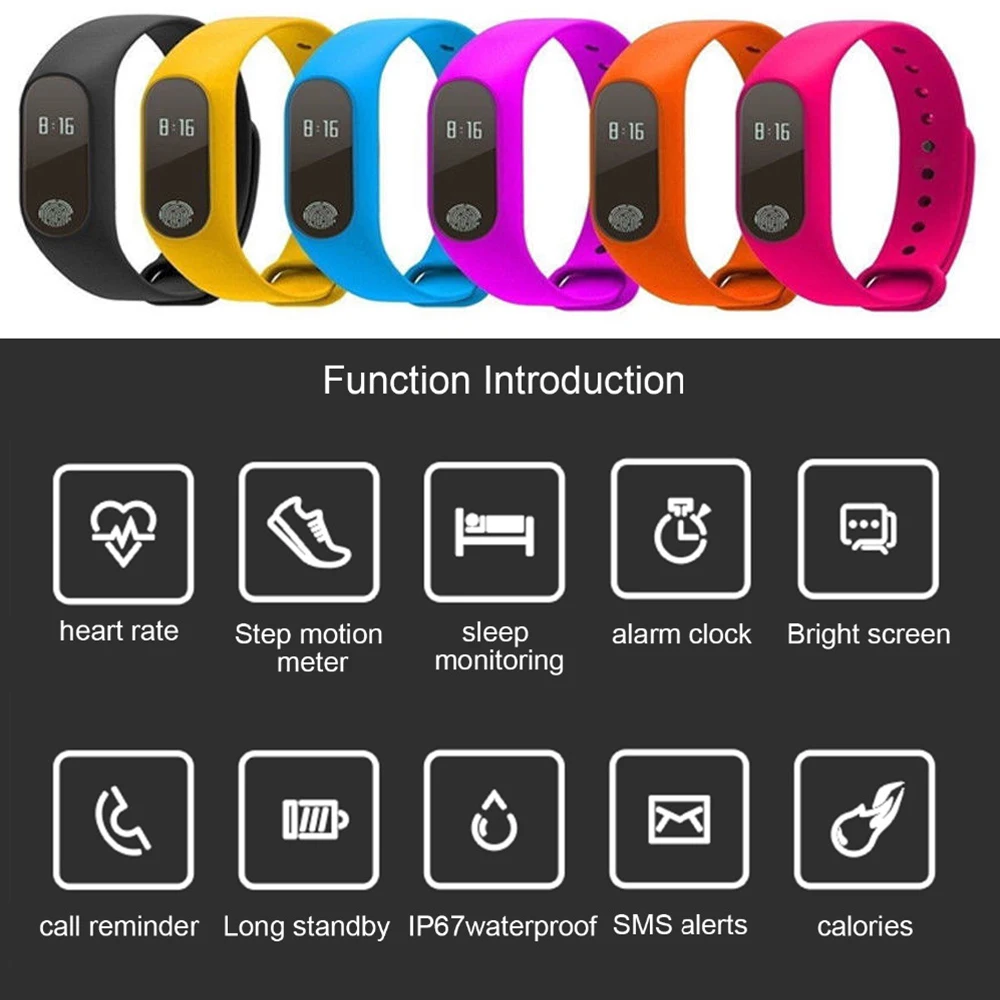 Sport Watch for Men Women M2 Smart Bracelet Heart Rate Monitor Fitness Tracker Pedometer Alarm Clock Live Waterproof Wristband |