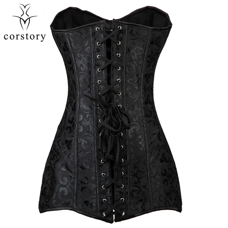 Корсет Corstory черный жаккардовый длинный со стальными костями|overbust corset|corsets and