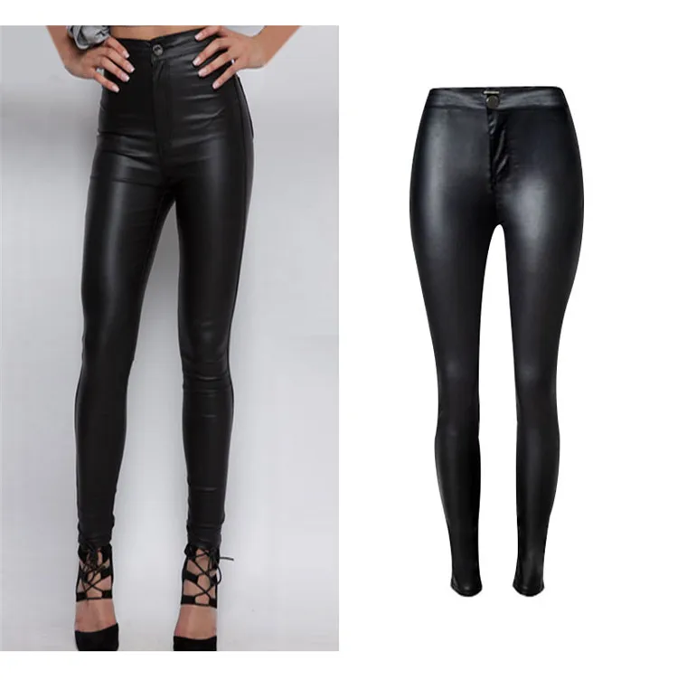 The popular high waist buckles does not have the pocket autumn winter jogger style imitation leather small feet pants big code (6)