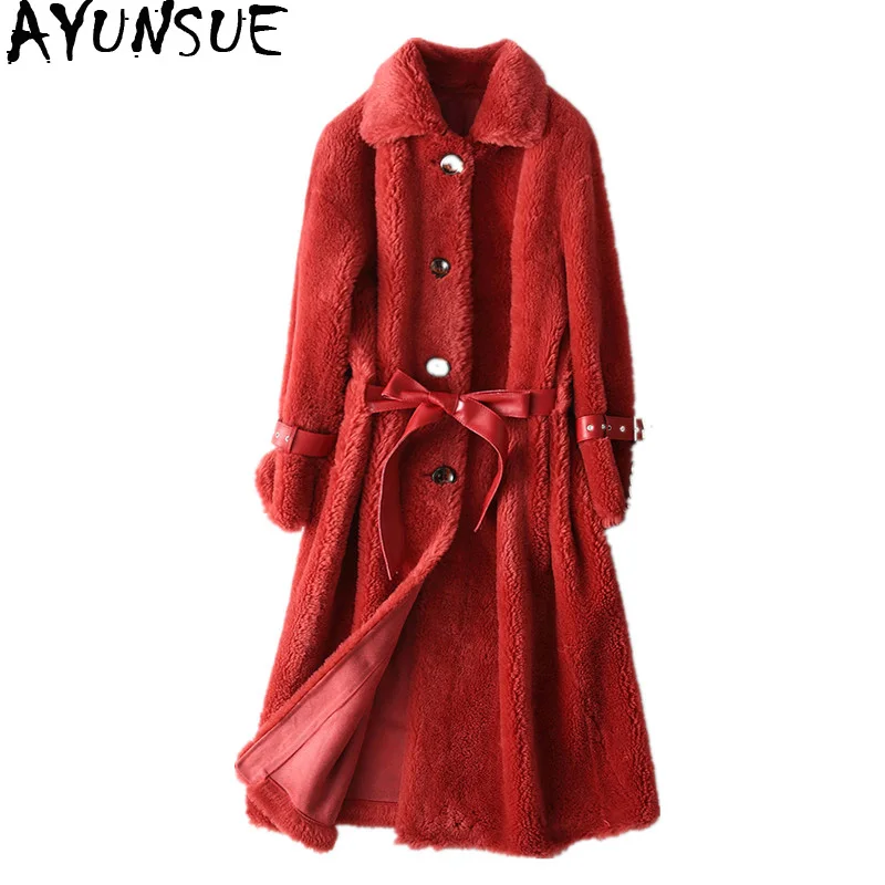 AYUNSUE, настоящее меховое пальто для женщин, шерсть, пальто,, зимняя куртка, женское длинное пальто, женский мех ягненка, корейские куртки, Abrigo Mujer MY