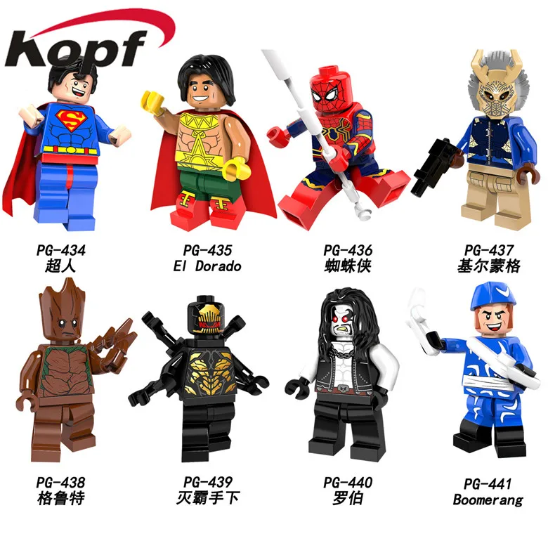 

PG8109 Super Heroes El Dorado Spider Man Proxima Midnight Boomerang Killmonger Building Blocks Action Brick For Children Toys