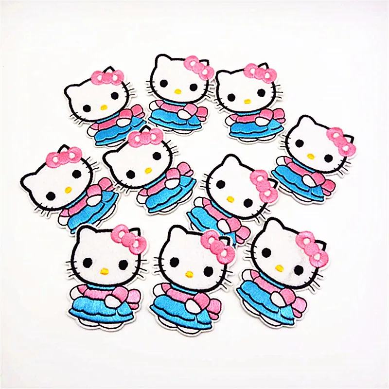 10 шт. мультфильм рисунок Hello Kitty носить голубое платье вышитые патчи утюг на для