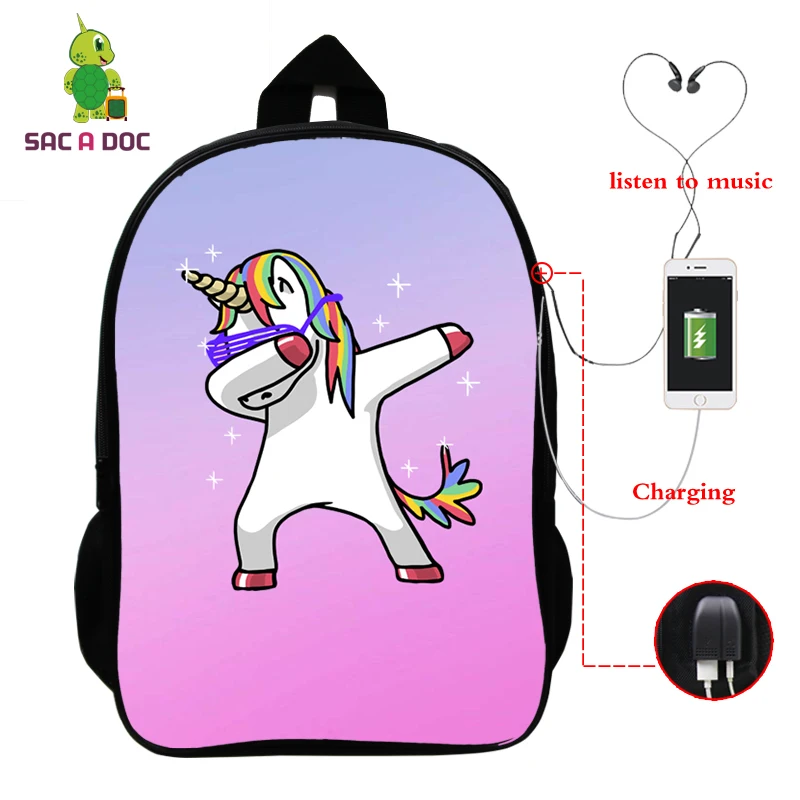 Рюкзак с единорогом Mochila Unicornio, рюкзак для ноутбука, рюкзак для подростков, женщин, мужчин, повседневный рюкзак с изображением Галактики, школьные сумки для путешествий, USB зарядка - Цвет: 11