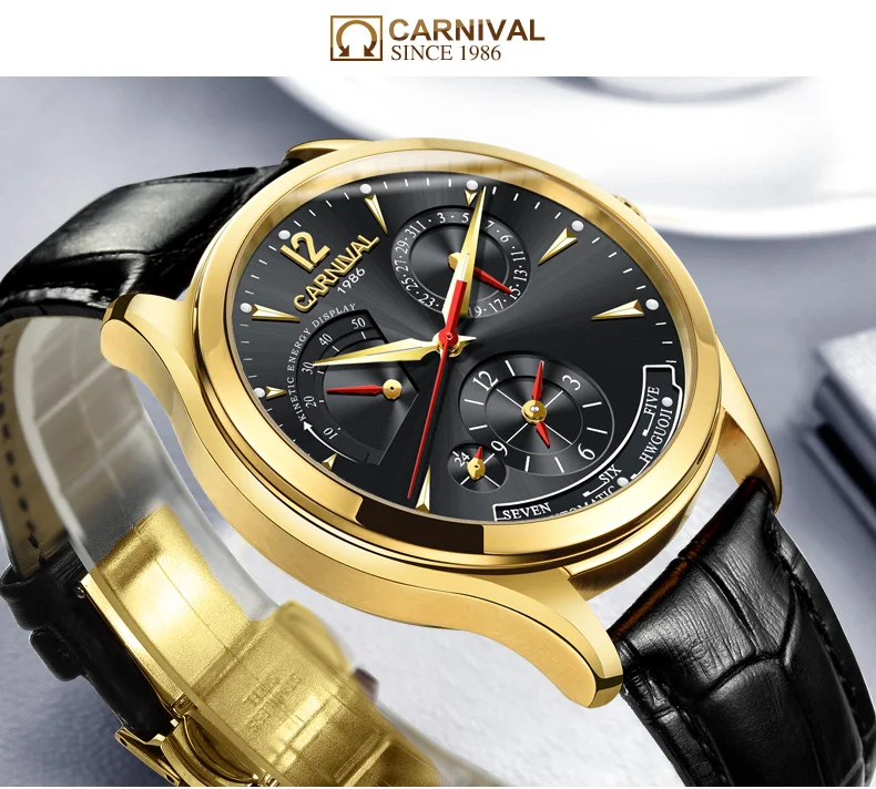 CARNIVAL Kinetic energy dual time display Mechanical Watches Men Top Luxury Brand Watch Sports Automatic Sapphire Waterproof Men