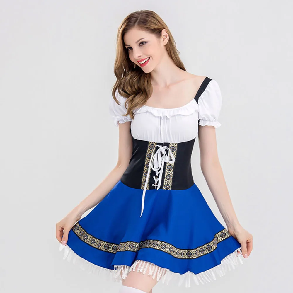 2019 горячая Распродажа летняя одежда женское платье синее Бандажное Tasel Oktoberfest