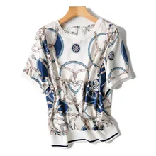 Новое прибытие шелк сплайсированные женские летние модные печатные свободные футболки Oneck с коротким рукавом красный 2 цвета M/L Розничная