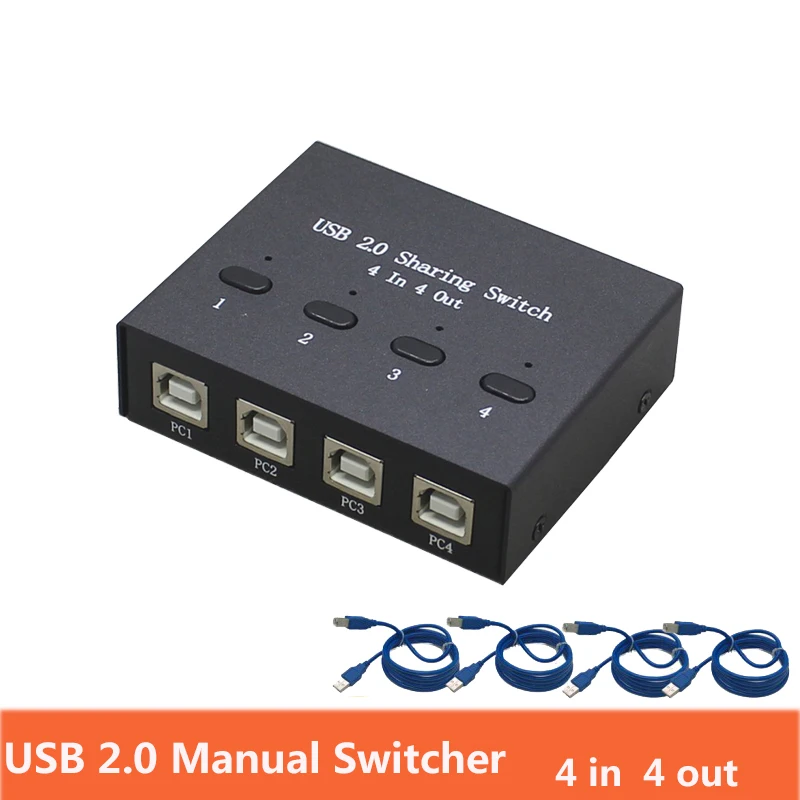 USB 2.0 Hub Manual Sharing Switch 4 in 4 out Keyboard and mouse sharing switch Printer sharing for Computer Manual button switch