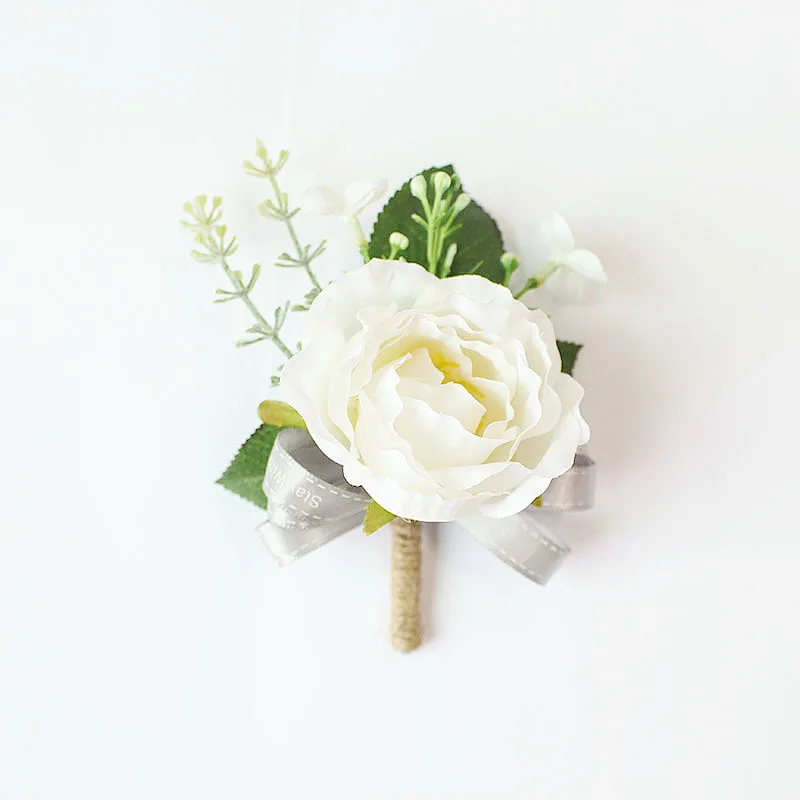boutonniere prom wedding groom flower marriage corsages white pink roses  (10)