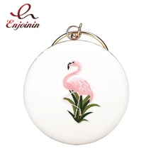 Модные стильные кружевные круглые металлические кольца с фламинго, сумка-тоут, женские вечерние сумочки-клатч, сумочка-цепочка, мини-сумка-мешок через плечо с клапаном