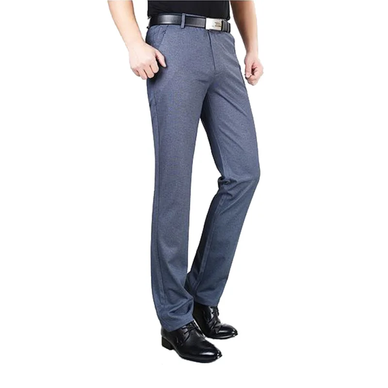 MOGU Summer Trendy Slim Men Mid Waist Casual Cotton Pants Men's Loose Straight Pants Middle Age Pants Business Leisure Trousers