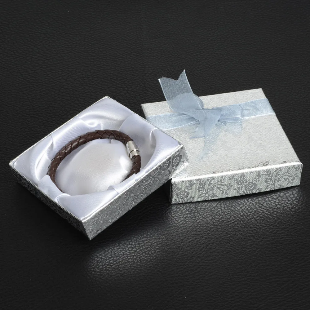 

De Bijoux 18Pcs/lot 9*9Cm Silver Square Bow Paper Bracelet Bangle Wristwatch Jewelry Gift Box Paper boxes with ribbon favor box