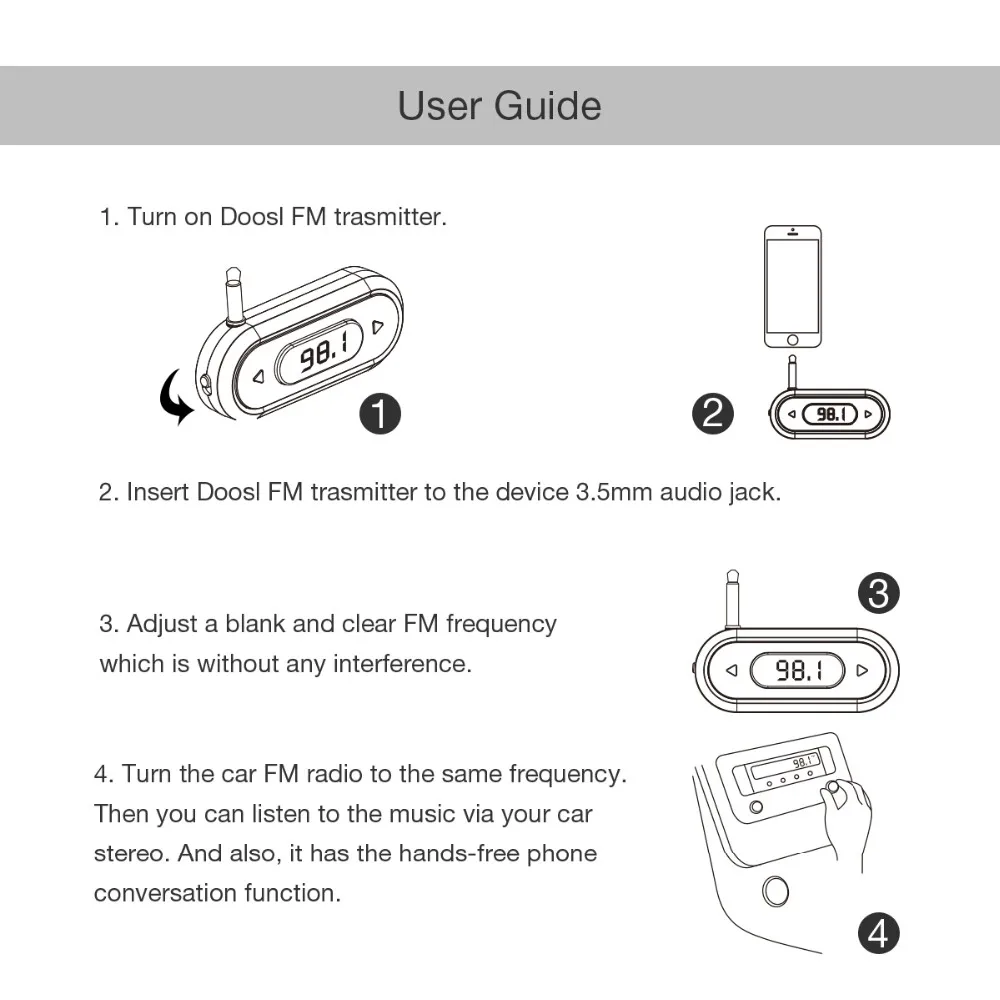 Doosl fm-передатчик, беспроводной аудио-радиопередатчик, адаптер 3,5 мм, разъем для iPhone, IOS, Android, автомобильный спикер