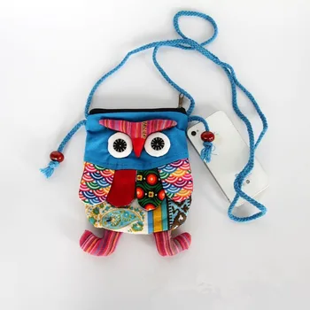 

Yunnan national cat bag patchwork owl bag feather piece shoulder diagonal mobile phone bag children holiday gift random delivery