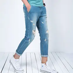 2019 сезон: весна-лето новый для мужчин отверстие джинсы для женщин Slim Fit ботильоны длина девять карандаш брюки девочек легки