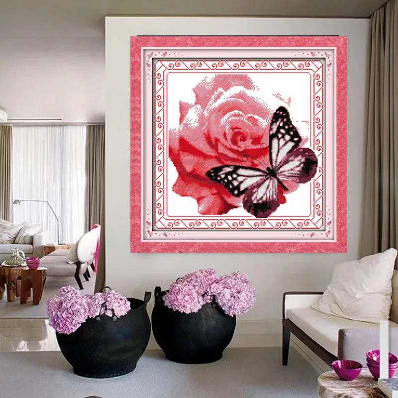 Flower and butterfly Printed Canvas Cross Stitch Kit Home Decore 14CT DMC Embroidery Needlework Cross-stitch set Handmade | Дом и сад