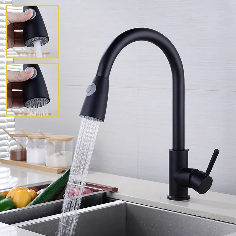 Matte Black Single Handle Pull Down Kitchen Faucet ...
