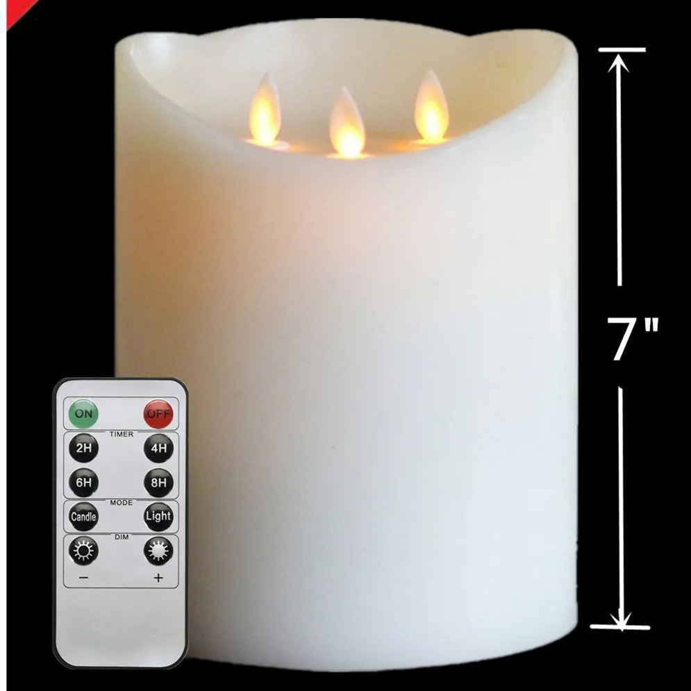 6"*7" Flameless 3 Wick Pillar Battery Operated Electronic Candles With