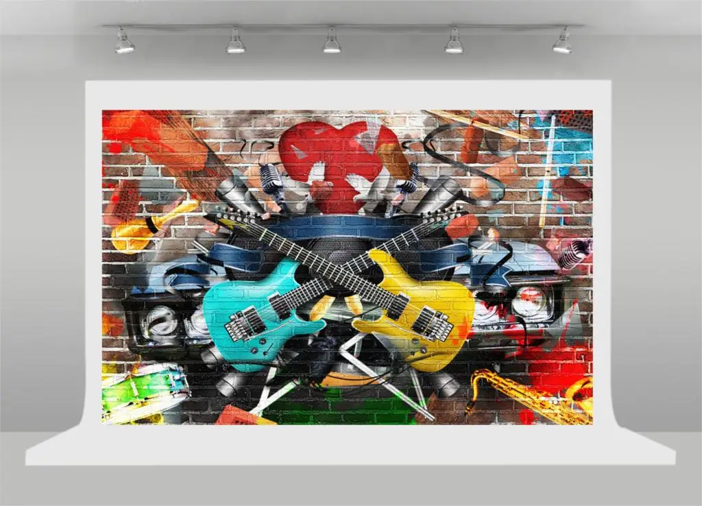 Музыка рок 90 s тематические Вечерние Декорации граффити кирпичная стена фотографии фоны для фотографий день рождения, вечеринка, фото фон Xt-5799