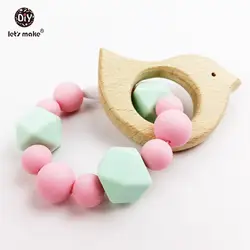 Давайте сделаем Прорезыватель силиконовый браслет для новорожденных мяты и розовый милые девушки игрушки деревянные прорезывания зубов