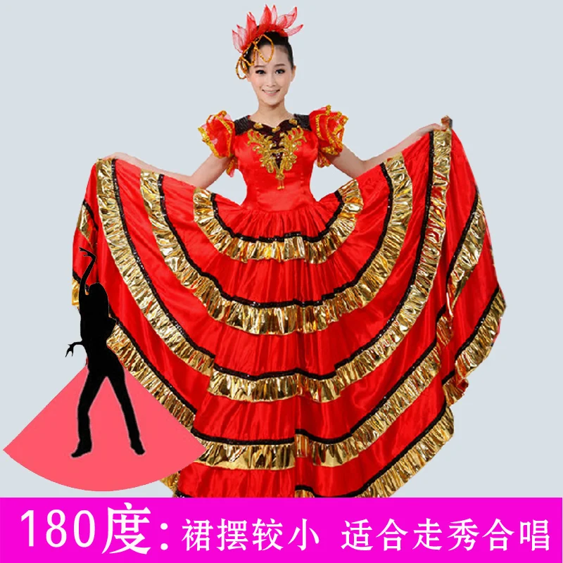 

Red New Starting Dance Spanish Flamenco Big Swing Dress Adult Female Stage Bullfight Dance Performance Sequin Costume Suit H604
