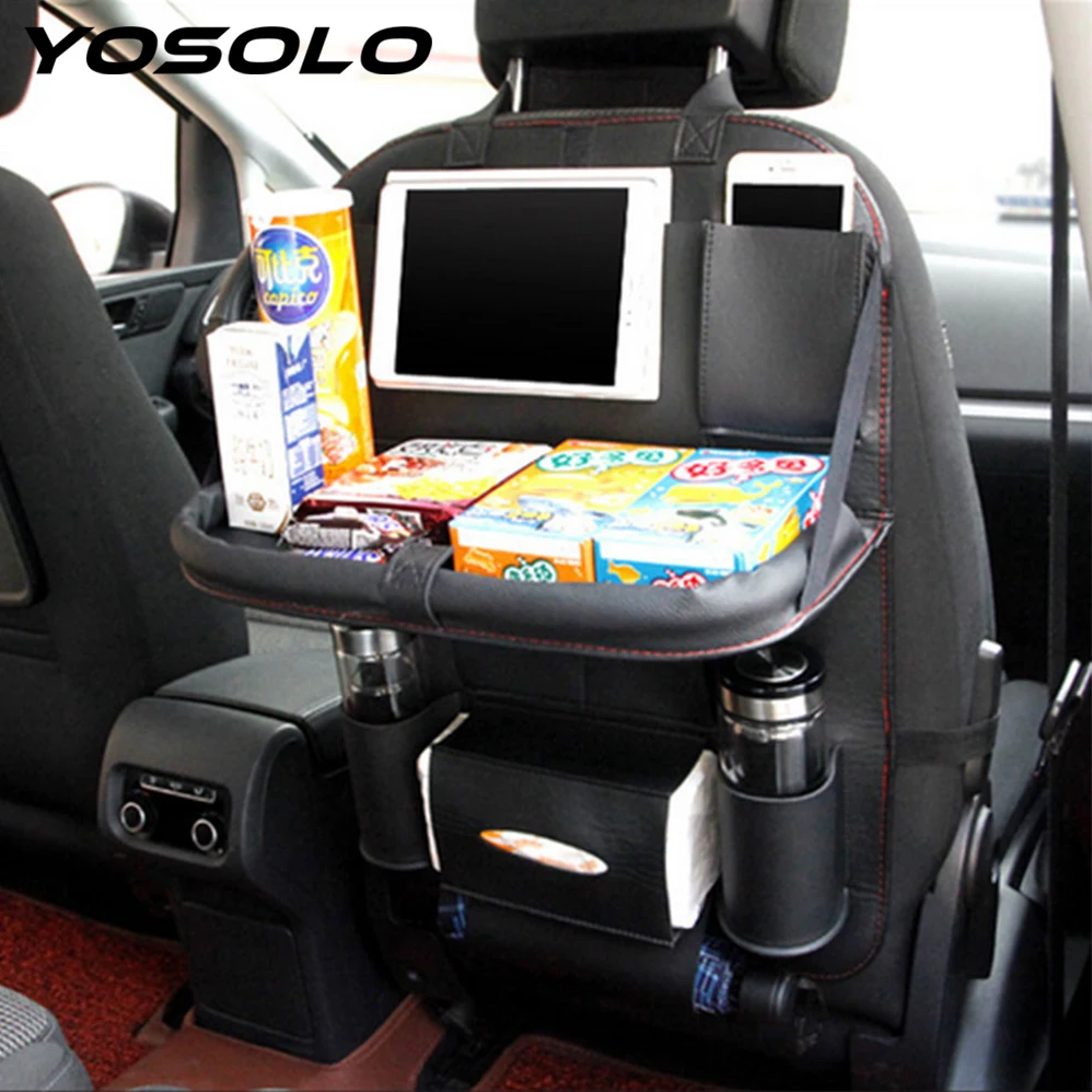 

YOSOLO Car Seat Back Storage Bag PU Leather Folding Trunk Organizer Bags Food Drink Tissue Phone Pad Holder Pocket Car-styling