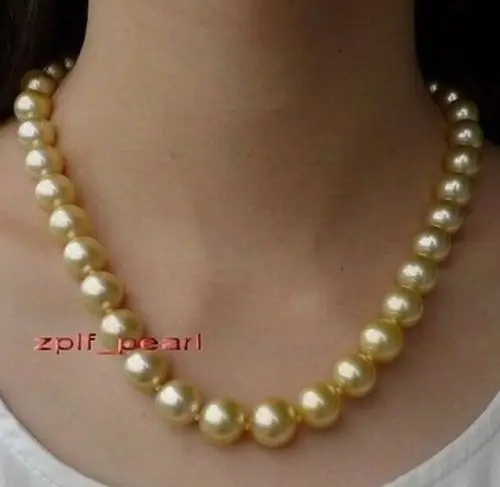 

Free Shipping >>>>>AAA 18"12-13mm REAL natural round south sea golden pearl necklace 14k Gold