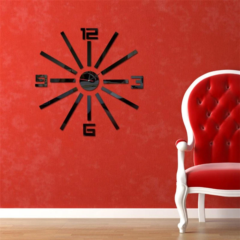  Fashion DIY Large Number Mirror Wall Sticker Big Watch Home Decor Art Clock Removable Waterproof Non-toxic Room Decor C0425#30 05