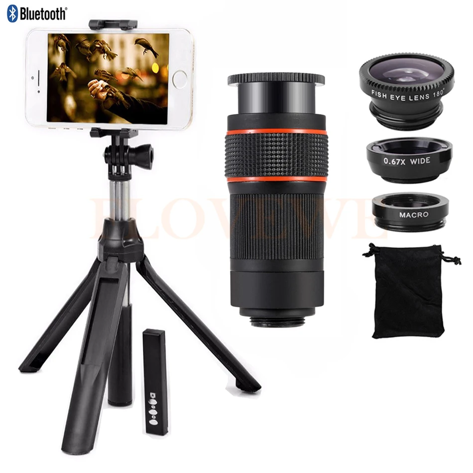 

New Phone Lenses Kit 8X Zoom Telephoto Lentes Telescope Fisheye Wide Angle Macro Lens Bluetooth Shutter For iPhone 8 7 6s 6 Plus