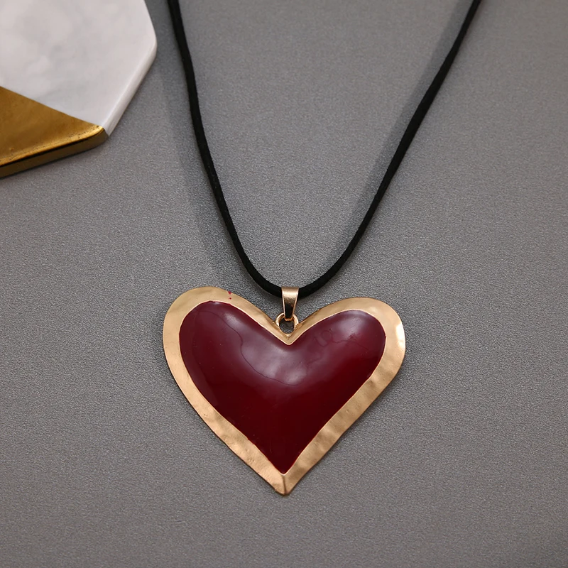 Yhpup модный бренд большая Эмаль Красное сердце Геометрическая подвеска ожерелье темперамент ювелирные изделия для женщин свитер аксессуары подарок