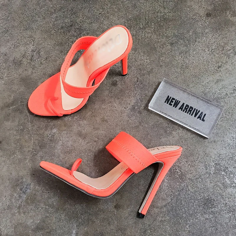 Silentsea/Женская обувь на каблуке шлепанцы на высоком каблуке женские туфли-лодочки модные женские шлепанцы с острым носком; большие размеры 35-42 - Цвет: Orange