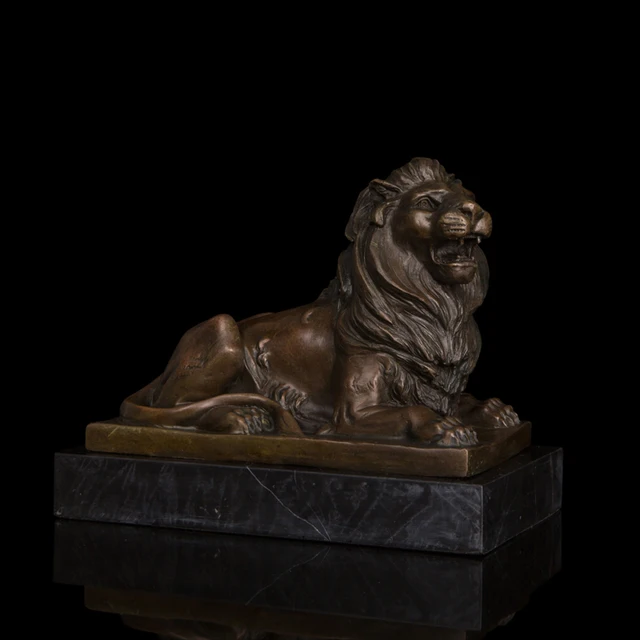 China feng shui statue Formidable lying male Lion Bronze sculptures