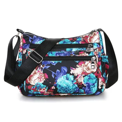 Цветочная сумка на плечо, легкая нейлоновая сумка через плечо в деревенском стиле для женщин, розовая сумка-мессенджер с орнаментом на молнии, сумка для отдыха - Цвет: 4