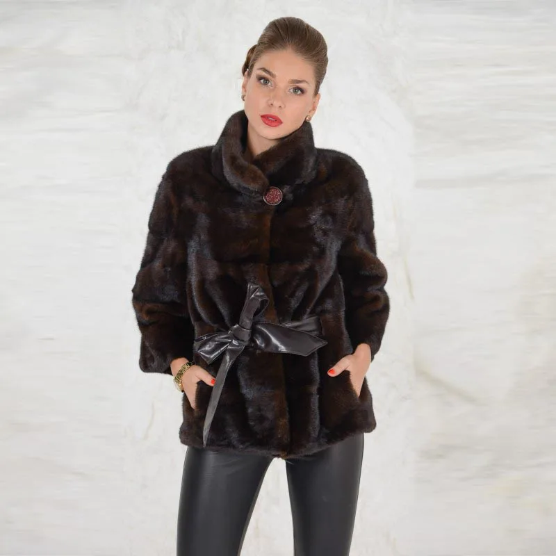 Autumn & Winter Outerwear Fur Jacket Mink Fur From Nature Fur Coat For Women Fashion Stand Collar With Leather Belt Warm 2018 Autumn & Winter Outerwear Fur Jacket Mink Fur From Nature Fur Coat For Women Fashion Stand Collar With Leather Belt Warm 2018
