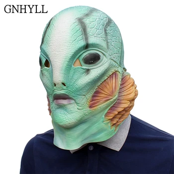 

GNHYLL 2018 Movie The Shape of Water Mask Horror Cosplay Merman Latex Fish Mask Props Costume Halloween Party Mask Helmet