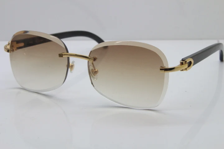 2018 New Cartier Rimless  T8200847 Black Buffalo Horn Sunglasses in Gold Brown Lens (1)