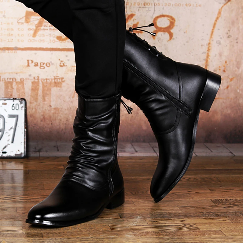 

Fashion Pu Leather Ourdoor Mens Boots Casual Winter Footwear Warm British Martin Motorcycle Boots Botte Homme NSX69