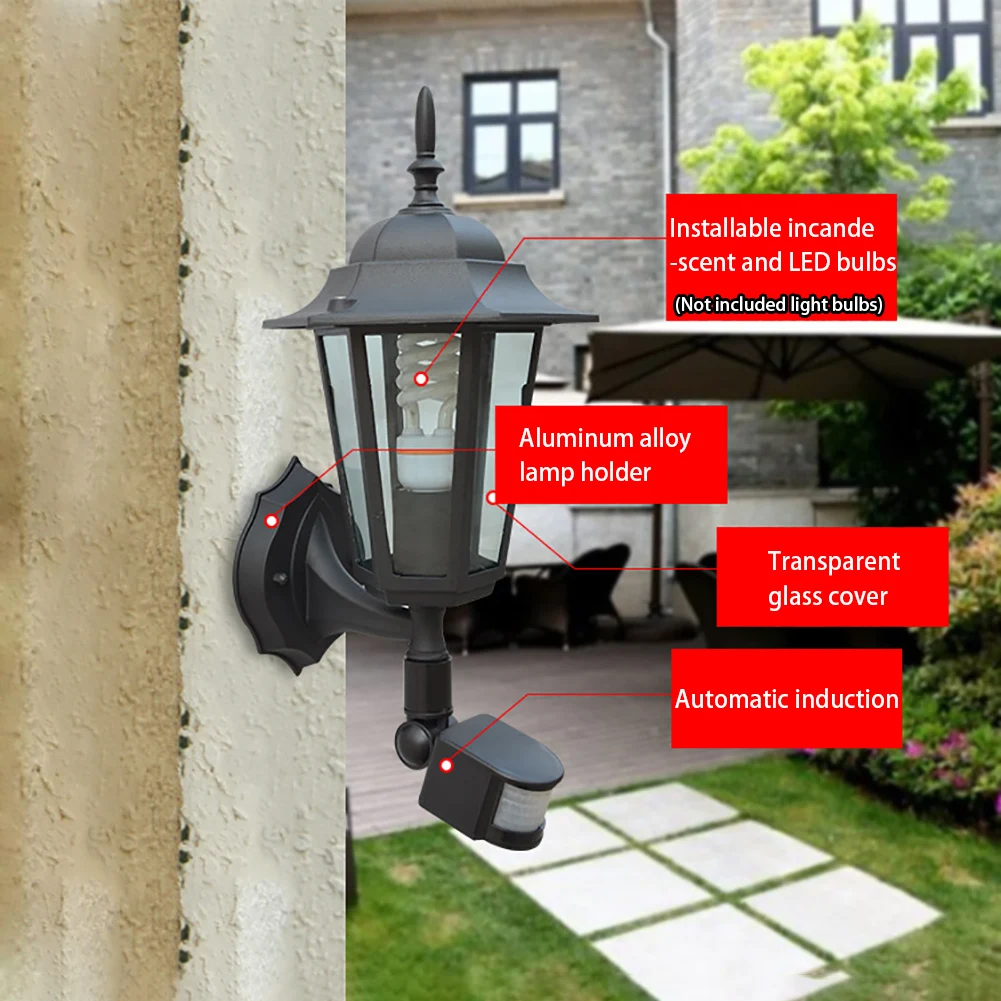 

Wall Lamp Night Light E27 PIR Motion Sensor Lantern Patio Door Vintage Retro Yard Traditional Outdoor Professional Garden