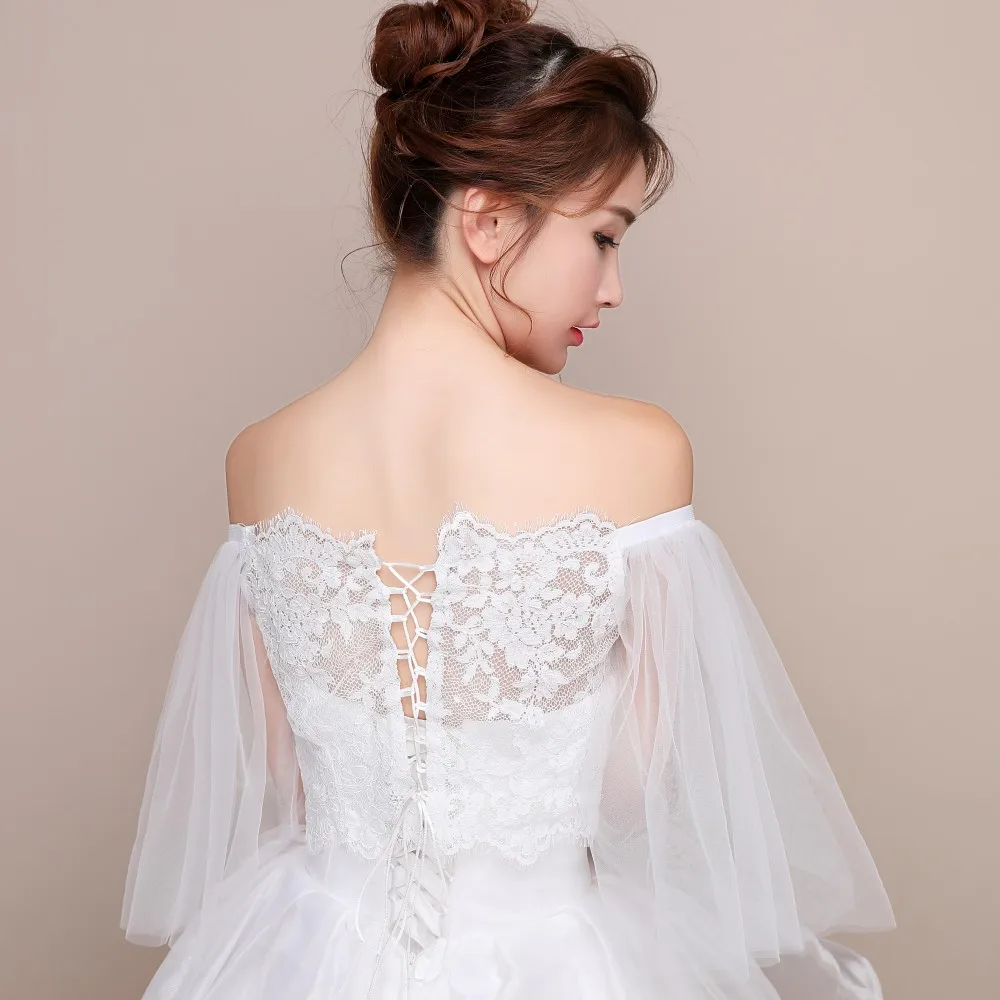 2018 Новое свадебное болеро с рукавами с плеча аппликации Кружево спине короткие пиджак Люкс невесты Болеро для для женщин