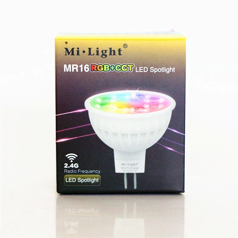 

2017 New Mi Light MR16 RGB+CCT LED Spotlight AC/DC12V 4W 2.4G RF Remote Wireless WiFi Phone APP Control RGBWW LED Bulb Spot Lamp