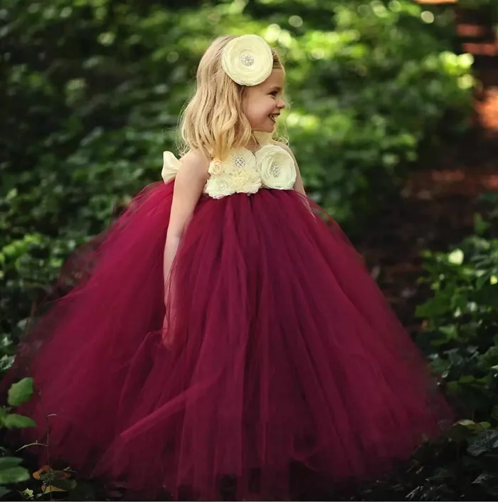 Wine Red New Arrival Girls Tutu Flower Girl Dresses Spaghetti Criss Cross Straps Empire Tulle Long Dresses for Girls Wine Red New Arrival Girls Tutu Flower Girl Dresses Spaghetti Criss Cross Straps Empire Tulle Long Dresses for Girls