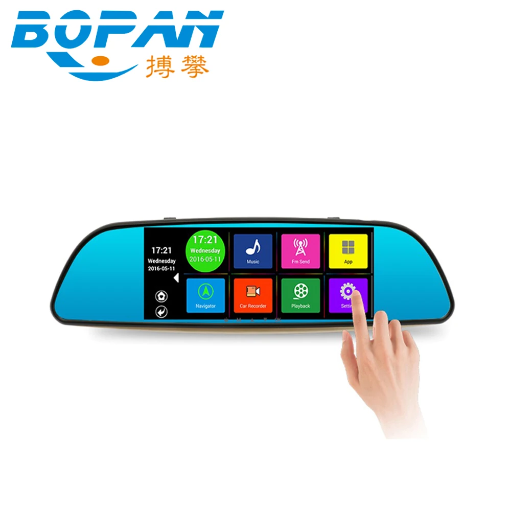 7-дюймовый Android 4.4 quad-core Видеорегистраторы для автомобилей зеркало заднего вида монитор 1080 P GPS Bluetooth WI-FI fm резервного копирования камера Сенсорный экран для автомобилей