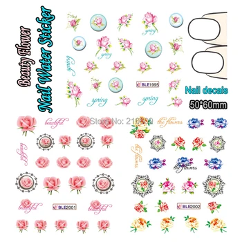 

22Sheets/Lot 11 Styles Beauty Flower Nail Art Water Sticker Colorful Nail Water Transfer Sticker Decal Decoration BLE1995-2005