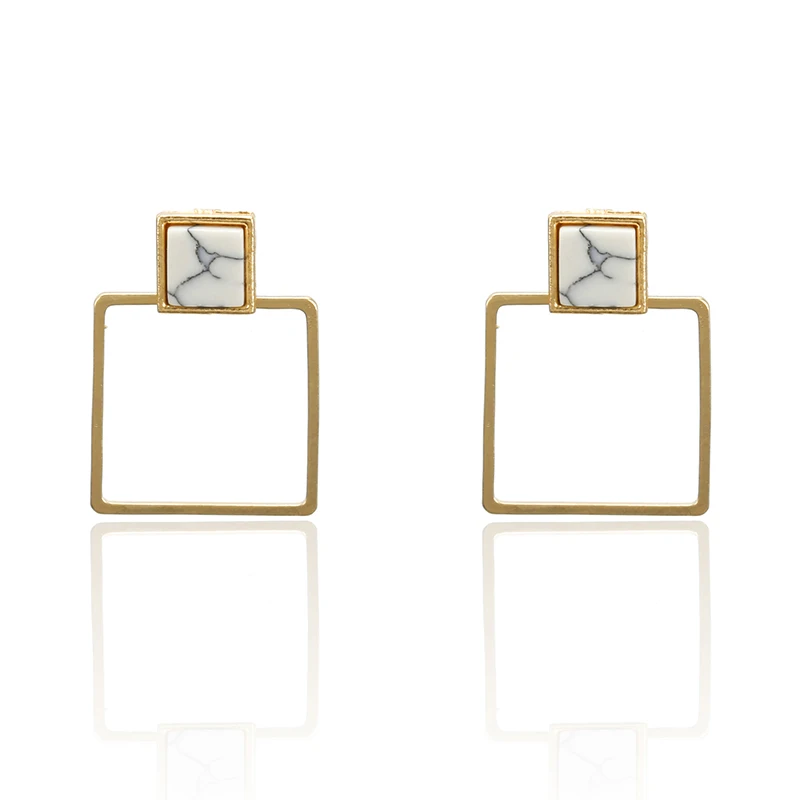 

Korean Hot Fashion Gold Metal Square Back Hanging Stud Earrings White Cracked Marble Geometric Simple Earrings for Women Brinco