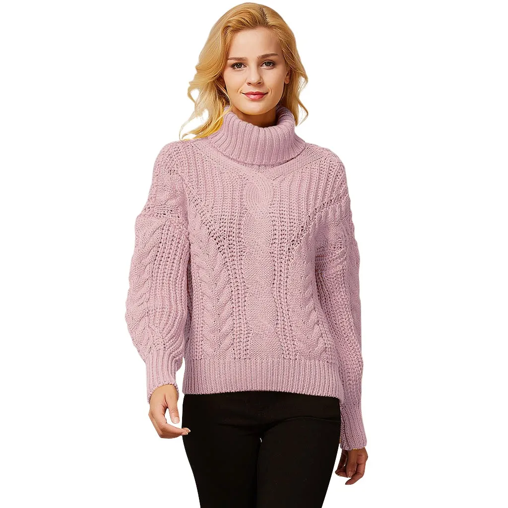 SAGACE, однотонный вязаный свитер с высоким воротом, Женские топы с длинными рукавами, женские Мягкие осенние пуловеры высокого качества - Цвет: Розовый