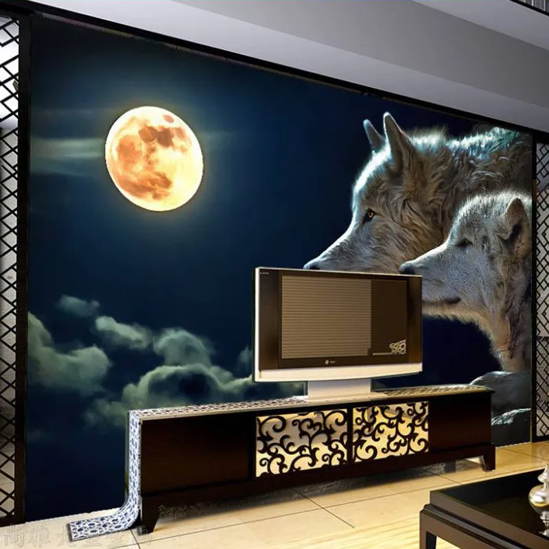 beibehang Wholesale papel de parede moonlight wolves 3d wall mural wallpaper for living room TV background photo fresco | Обустройство