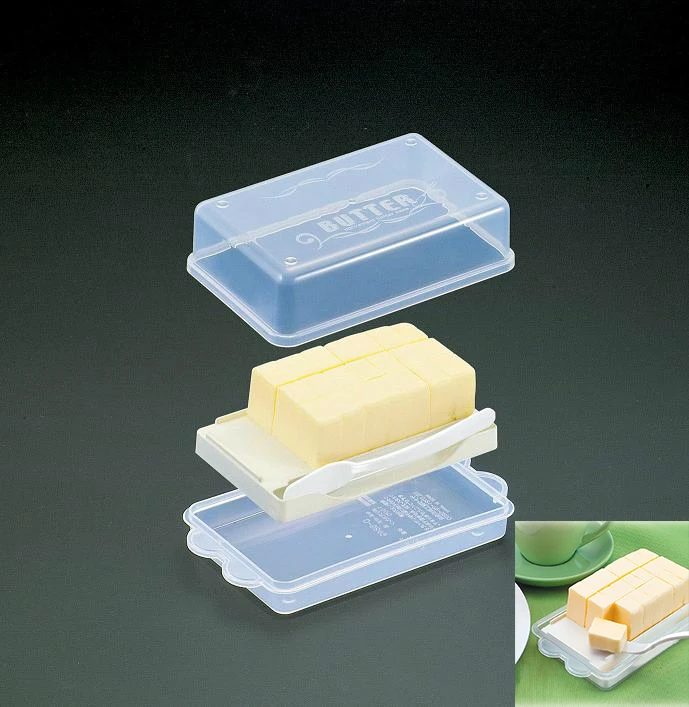 

Japan Original Transparent Butter Storage Box Case Container Cheese Server Keeper Tray with Knife & Partition