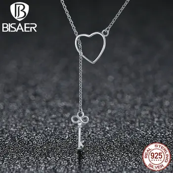 

925 Sterling Silver The Key To Your Heart long Pendants Necklaces for Women Girl Sterling Silver Jewelry Christmas Gift ECN107