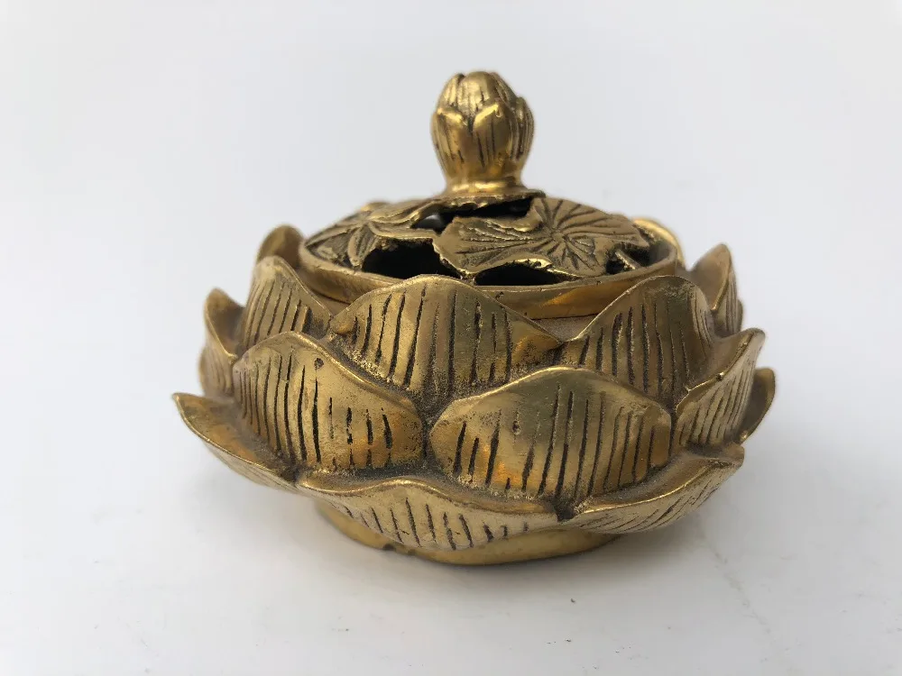 Golden Lotus incense burner copper censer home decoration crafts