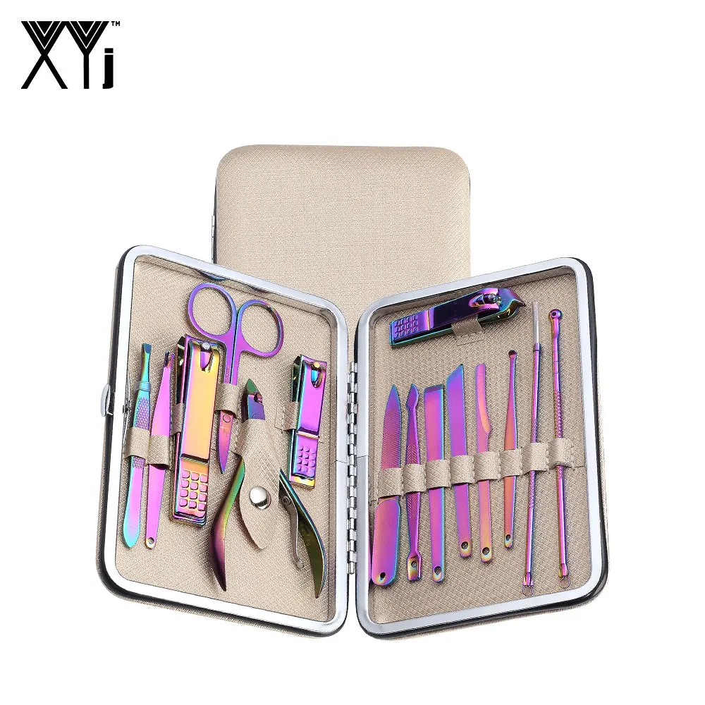 

XYj 15 in 1 Manicure Set Colorful Manicure Tool Nail Clippers Kit Nail Art Tool Nail File Nail Care Face Care with Travel Case