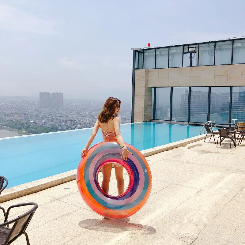 120 см Радужный надувной круг поплавки для бассейна бассейн игрушки Плавательный круг для взрослых плавающее кольцо вращающиеся колеса бассейн игрушки